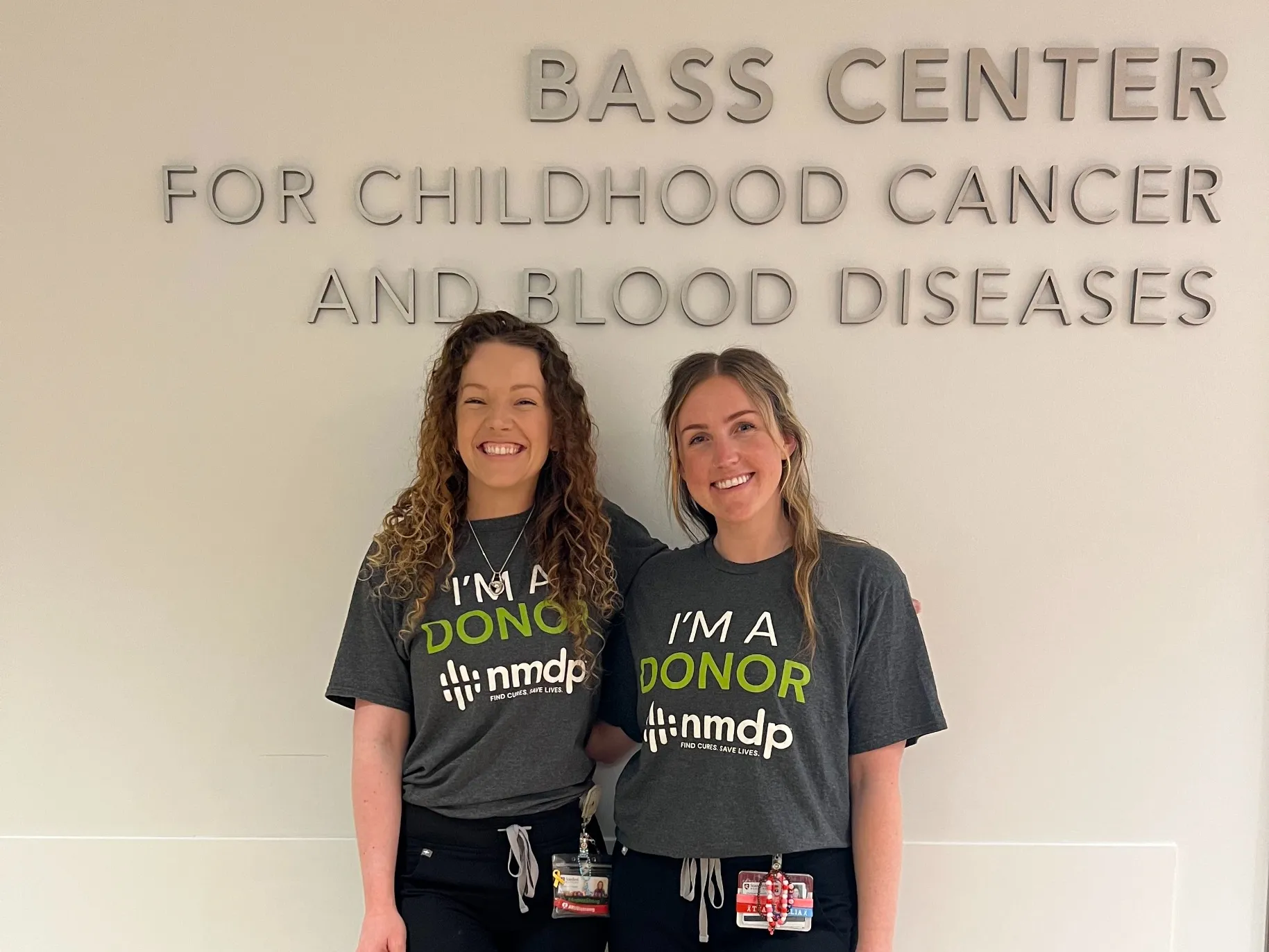 Jess Brown and Lindsay Parkinson smile at the Stanford Children's Hospital