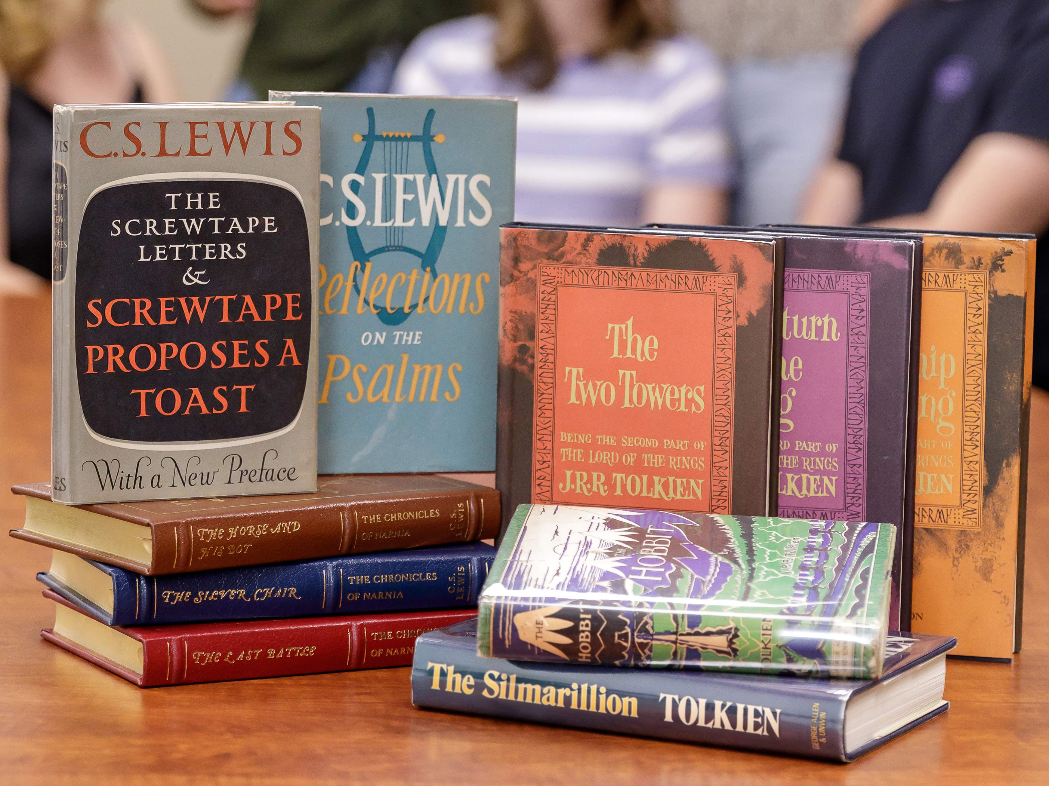 Several books by C.S. Lewis and J.R.R. Tolkien from APU's Inklings collection