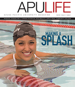 APULIFE front cover of student smiling in a pool