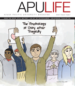 APULIFE front cover of drawing of people holding peaceful signs