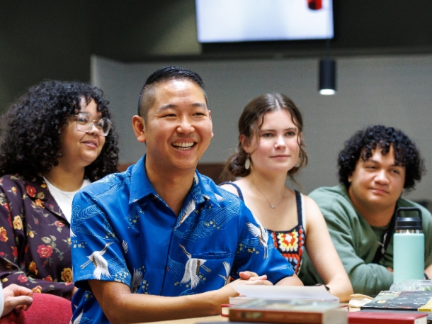 students talking and smiling