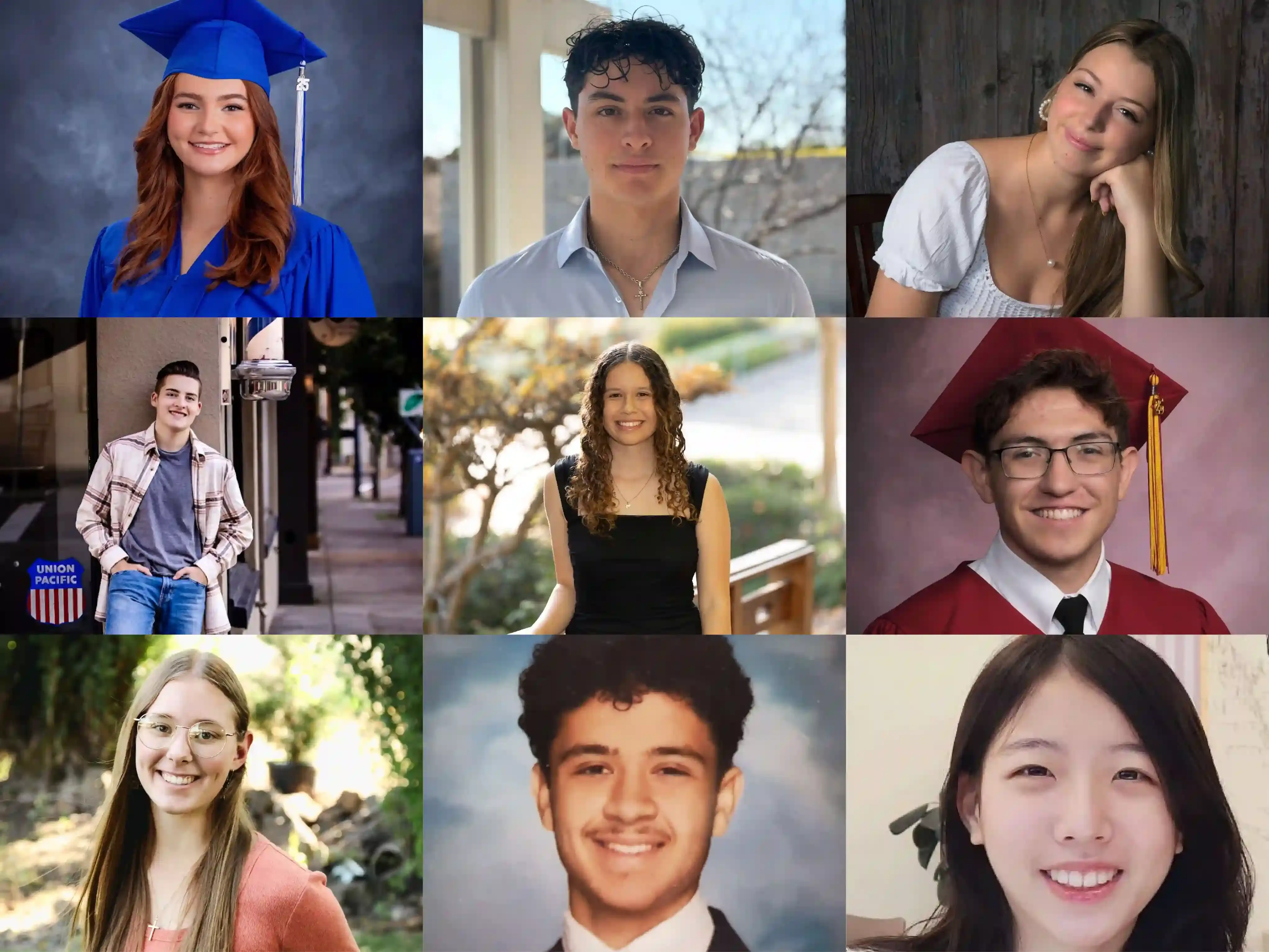 Nine students smile for their senior pictures