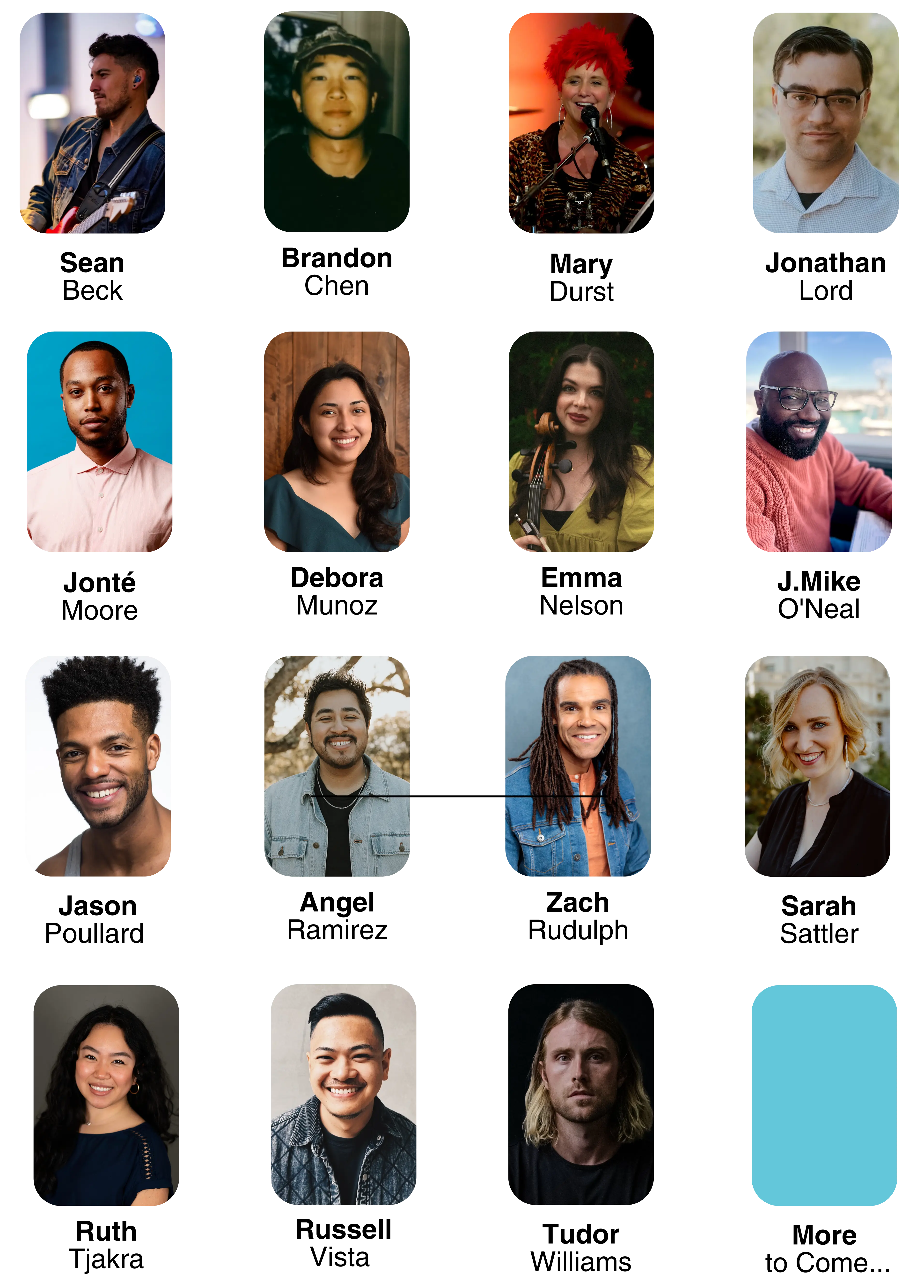 squared image of guest artists and speakers with their names under each image.