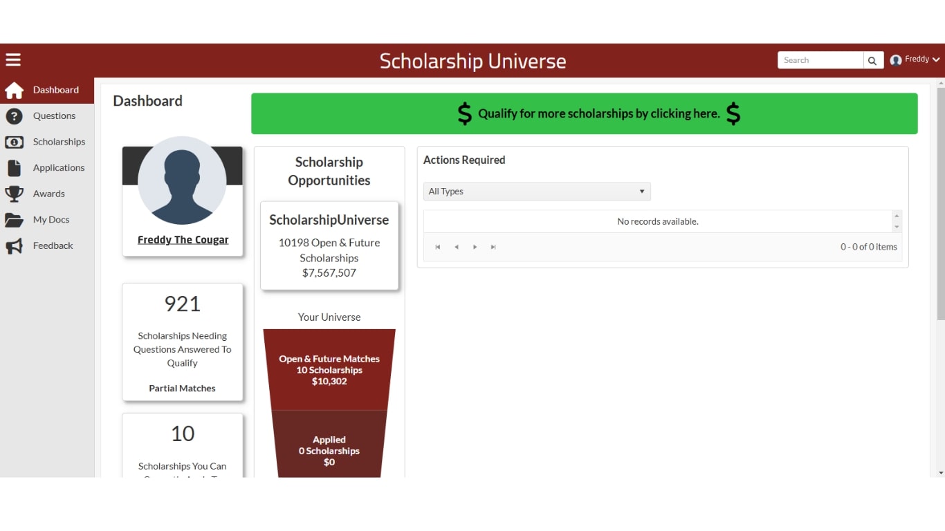 scholarship universe website how it looks like