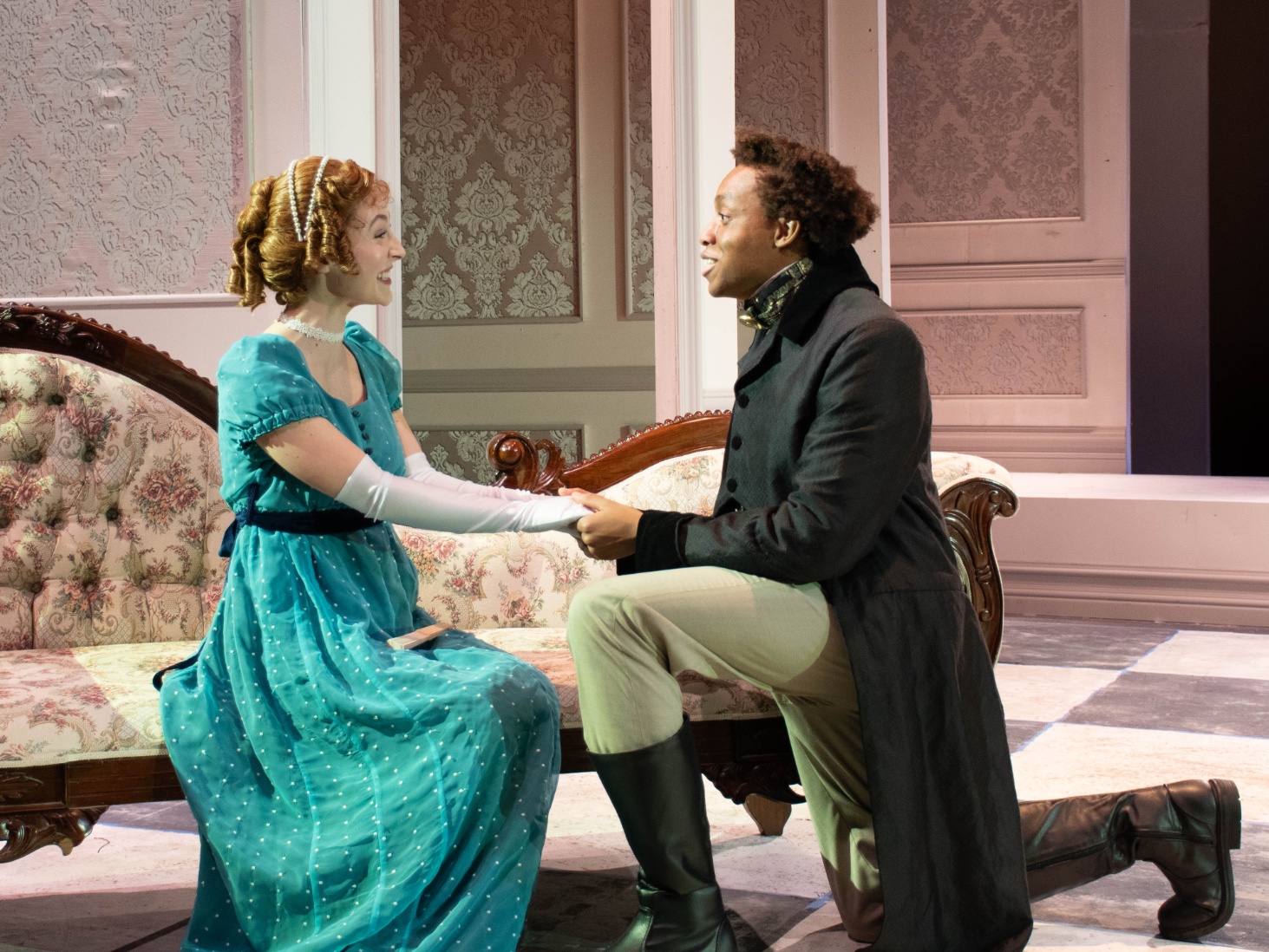 Two actors perform in APU's production of Pride and Prejudice