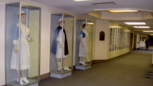 Mannequins are wearing period nursing uniforms in part of Huntington Hospital School of Nursing’s collection.