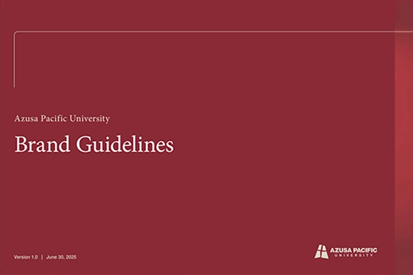 flyer in brick red saying "Azusa Pacific University, Brand Guidelines"